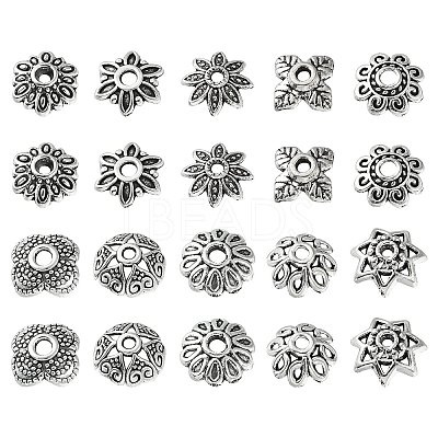 200Pcs 10 Styles Tibetan Style Alloy Bead Caps TIBE-CJ0001-22-1