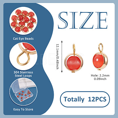 12Pcs Brass & Glass Imitation Cat Eye Round Charms PALLOY-TAC0237-05-1
