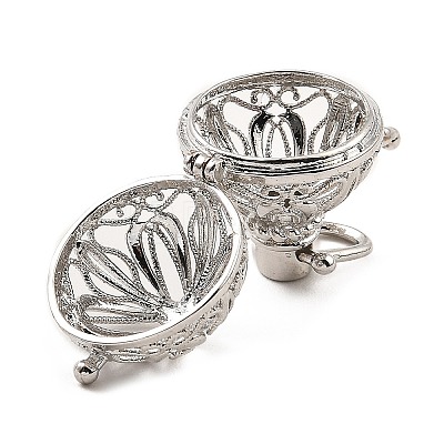 Rack Plating Brass Bead Cage Pendants KK-D025-01A-P-1