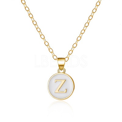 Alloy White Enamel Flat Round with Letter Pendant Necklaces FS-WG63565-26-1