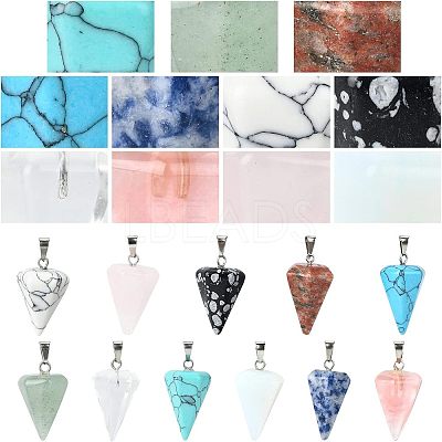 11pcs 11 style Cone/Spike/Pendulum Natural & Synthetic Gemstone Pendants G-NB0003-05-1