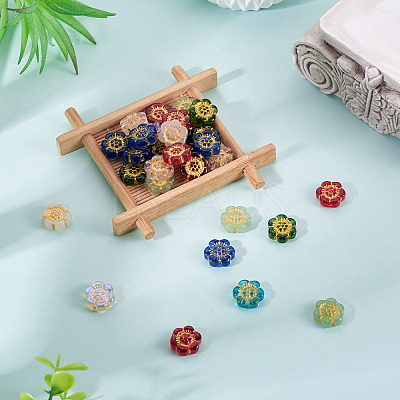 30Pcs Baking Paint and Golden Metal Enlaced Glass Beads DGLA-TA0001-54-1