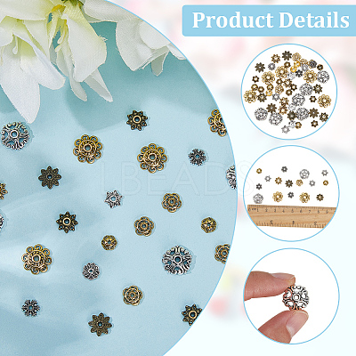 360Pcs 12 Styles Tibetan Style Alloy Bead Caps TIBE-SC0002-37-1