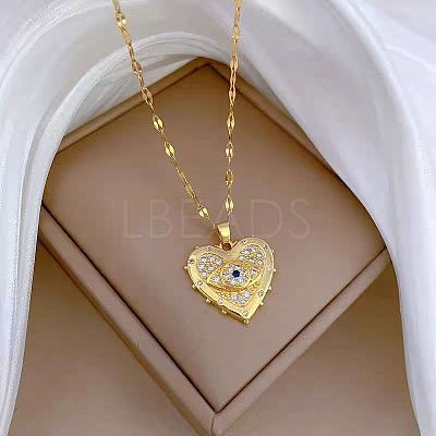Evil Eye Heart Beass Micro Pave Clear & Blue Cubic Zirconia Pendant Necklaces FS-WGB58AC-01-1