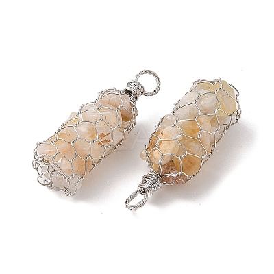 Rack Plating Copper Wire Wrapped Natural Citrine Chip Big Pendants G-C130-01P-05-1