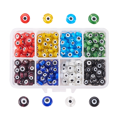 Handmade Evil Eye Lampwork Flat Round Beads Strands LAMP-CJ0001-04-1