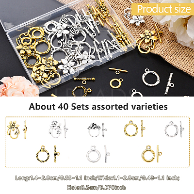 40 Sets 8 Styles Tibetan Style Alloy Toggle Clasps TIBE-YW0001-69C-1