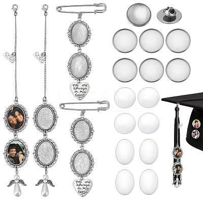 304 Stainless Steel & Alloy Oval Tray Brooch Base Settings HJEW-PH02211-1