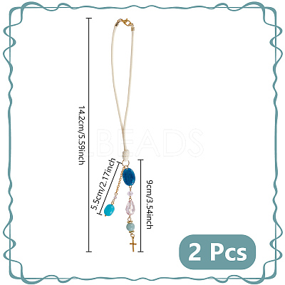 2Pcs Glass Bead & Natural Dyed Malaysia Jade & Natural Amazonite & Alloy Pendant Decorations HJEW-DC00168-1