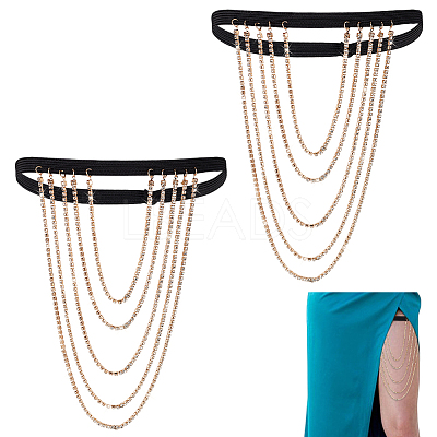 Tassel Alloy Crystal Rhinestone Thigh Chain for Women AJEW-WH0554-38A-1