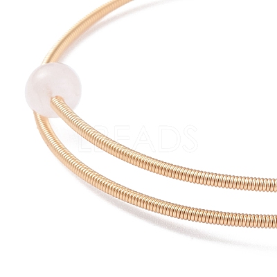 Natural Rose Quartz Round Beaded Bangle BJEW-JB07840-01-1