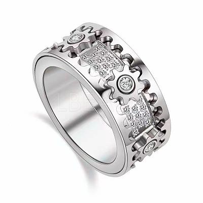 Gear Brass Micro Pave Clear Cubic Zirconia Rotatable Finger Rings FS-WGBD3BF-20-1