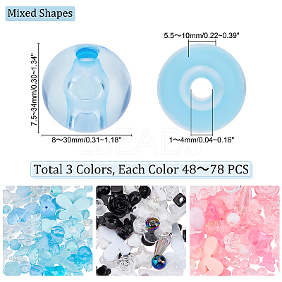 3 Bags 3 Colors Transparent & Opaque Resin Beads RESI-PH0001-71-1