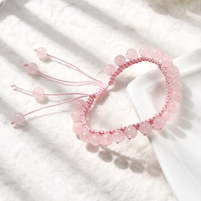 Adjustable Natural Rose Quartz Beads Braided Bead Bracelets for Women BJEW-L713-B01-1