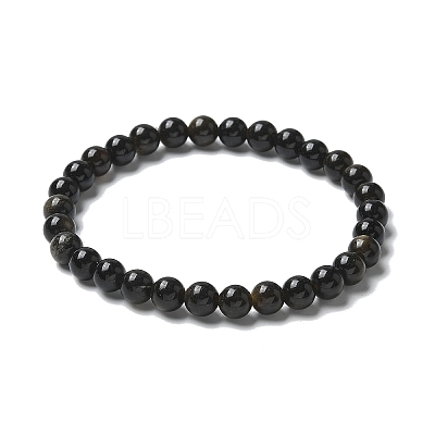 Natural Golden Sheen Obsidian Bead Stretch Bracelets BJEW-K212-A-020-1