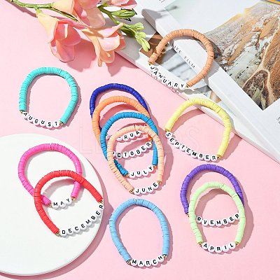 12 Months Polymer Clay & Acrylic Beaded Stretch Bracelet Sets for Women BJEW-SW00144-1