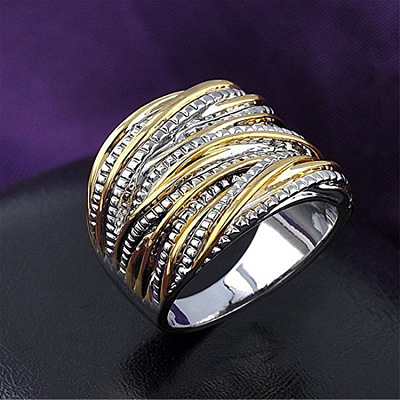 Criss Cross Alloy Crystal Rhinestone Wide Finger Rings FS-WGCE8BA-04-1