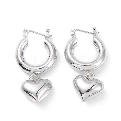 Brass Heart Dangle Hoop Earrings for Women EJEW-G347-01P-1