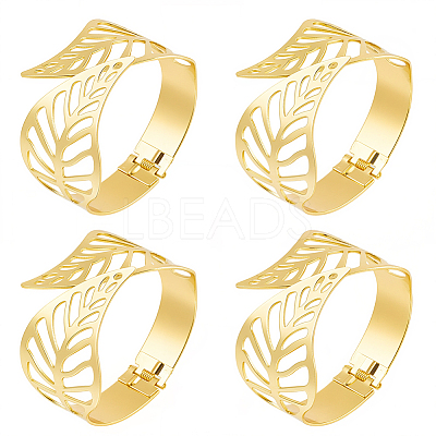 4Pcs Leaf Iron Cuff Bangles BJEW-SP0001-15G-1