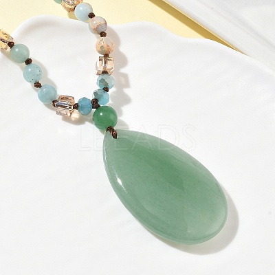 Natural Green Aventurine Teardrop Pendant Glass Beaded Long Necklaces GG-CBAE048-01C-1