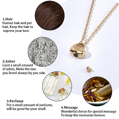 1Pc 304 Stainless Steel Heart Pendant Urn Ashes Necklaces NJEW-CN0001-20G-1