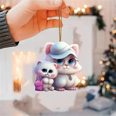 Cat with Glasses Acrylic Hanging Ornaments PW-WG7B355-01-1