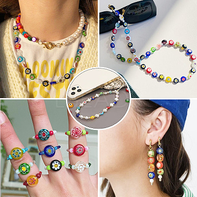 50Pcs 2 Colors Handmade Millefiori Lampwork Beads LAMP-TADJ0001-03B-1