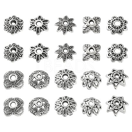 200Pcs 10 Styles Tibetan Style Alloy Bead Caps TIBE-CJ0001-22-1