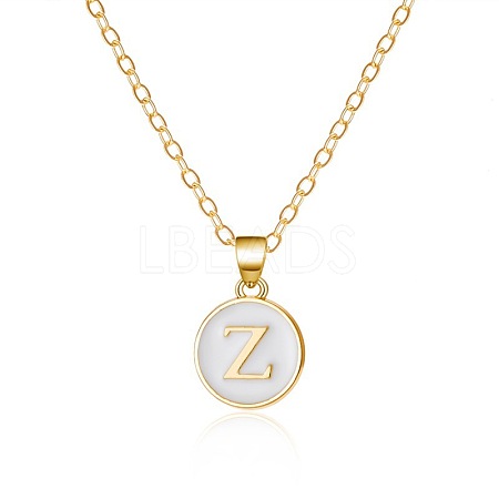 Alloy White Enamel Flat Round with Letter Pendant Necklaces FS-WG63565-26-1