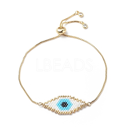 Japanese Seed Braided Rhombus with Evil Eye Link Slider Bracelet BJEW-MZ00001-02-1