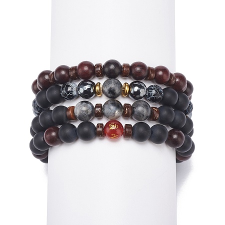 4Pcs 4 Style Natural Coconut & Wood & Mixed Gemstone Beaded Stretch Bracelets Set BJEW-JB08835-1