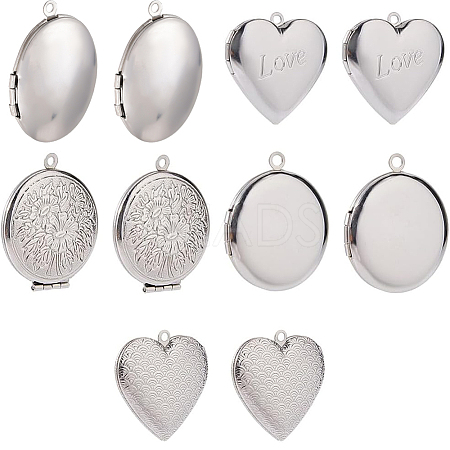 10Pcs 5 Styles 316 Surgical Stainless Steel Locket Pendants STAS-SP0001-94-1