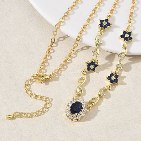 Brass Pave Cubic Zirconia Flower Pendant Necklaces NJEW-C121-04A-02G-1