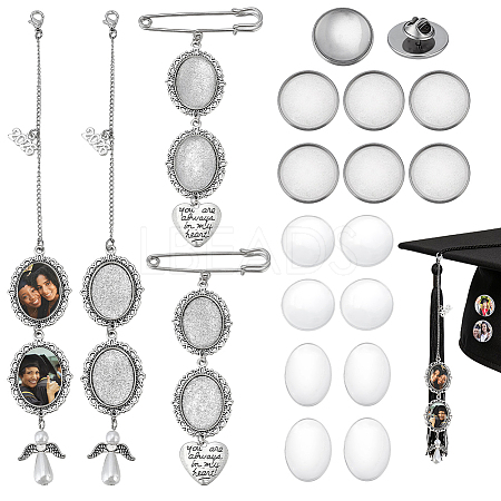 304 Stainless Steel & Alloy Oval Tray Brooch Base Settings HJEW-PH02211-1