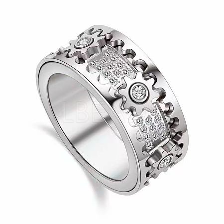 Gear Brass Micro Pave Clear Cubic Zirconia Rotatable Finger Rings FS-WGBD3BF-20-1
