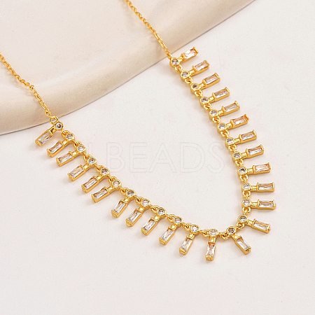 Golden Brass Rectangle Charms Bib Necklace for Women VR0432-1-1