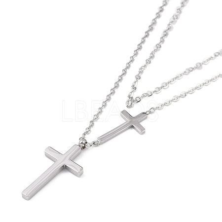 Non-Tarnish 304 Stainless Steel Cable Chain Religion Cross Pendant Necklaces for Women NJEW-K276-05B-P-1