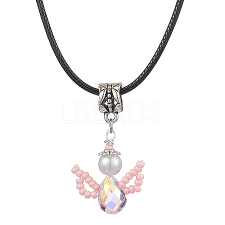 Glass Seed Beads & Glass Pearl Angel Pendant Necklaces NJEW-MZ00056-04-1