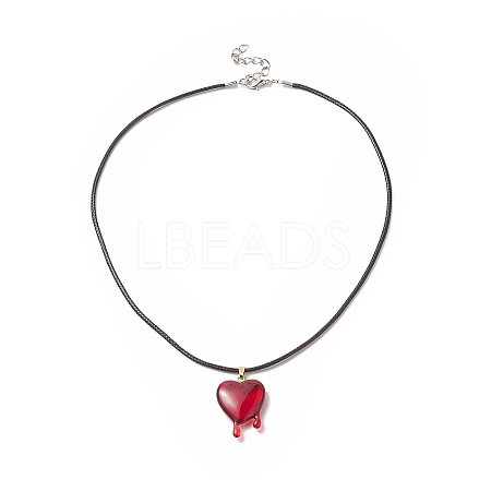 Resin Melting Heart Peandant Necklace with Waxed Cord for Women NJEW-TA00068-1