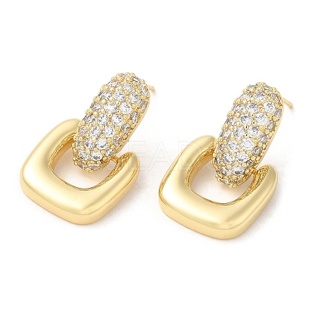 Clear Cubic Zirconia Square Dangle Stud Earrings EJEW-Q769-03G-1