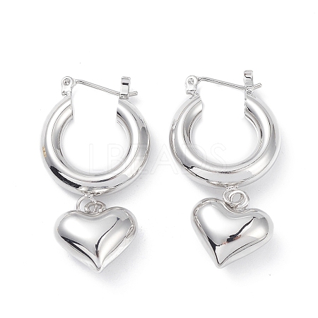 Brass Heart Dangle Hoop Earrings for Women EJEW-G347-01P-1