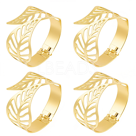 4Pcs Leaf Iron Cuff Bangles BJEW-SP0001-15G-1