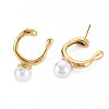 304 Stainless Steel U-shape Stud Earrings with ABS Platic Pearl for Women EJEW-N016-017LG-5