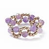 Natural Gemstone & Glass Seed Braided Bead Finger Ring RJEW-JR00465-4