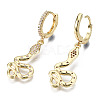 Brass Micro Pave Clear Cubic Zirconia Dangle Huggie Hoop Earrings EJEW-S208-107-NF-2