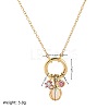 Brass Pave Cubic Zirconia Oval Flower Birth Stone Penant Necklaces with Synthetic Opal for Women WG88A4B-02-3