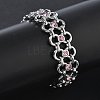 304 Stainless Steel Light Rose Rhinestone Bowknot Link Chain Bracelets SA-CBA2696-11P-2