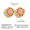 304 Stainless Steel Natural Rose Quartz Stud Earrings for Women OU7519-2-1