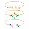 3Pcs 3 Colors Elegant Brass Cubic Zirconia Leaf Cuff Bangles for Women BJEW-GO0003-01G-1