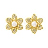 Flower Brass Micro Pave Clear Cubic Zirconia Stud Earrings EJEW-H158-04G-4